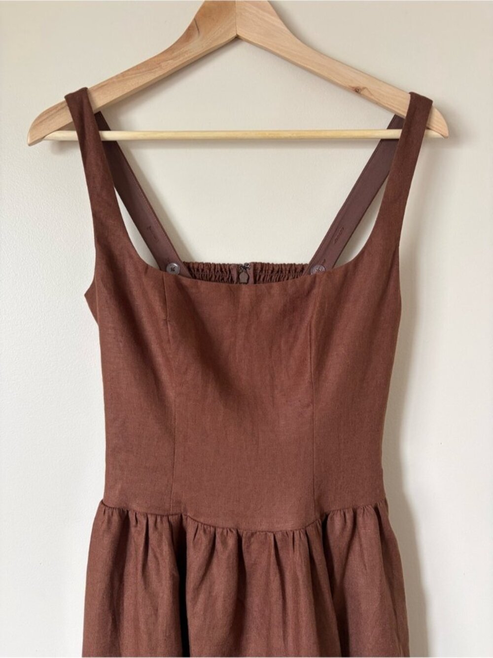NEW Reformation Janu Square Neck Midi Linen Dress Chocolate Cake Brown US 0 UK 4 - Picture 6 of 11